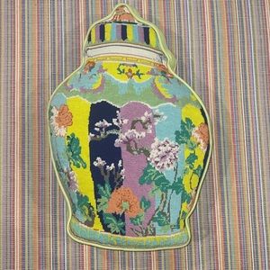 Oversized Vintage Chinoserie Needlepoint Ginger Jar Pillow with Peonies